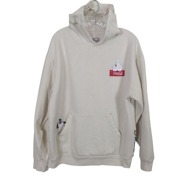 Coca-Cola Hoodie White Sweatshirt Large Penguin Tropical Polar Bear - Picture 1 of 16